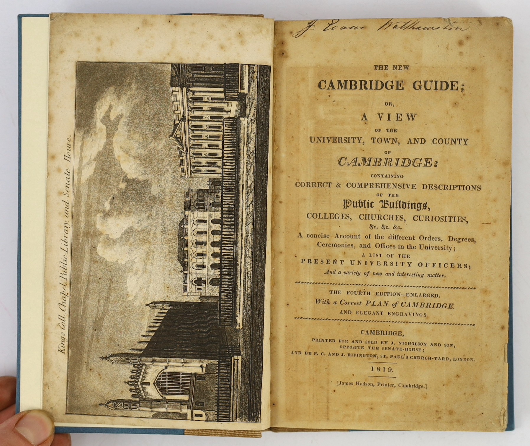 CAMBS: The Stranger's Companion: forming a complete guide through the University and Town of Cambridge ... 2nd edition (revised). folded plan and engraved illus.; original paper boards and printed label (later fabric spi